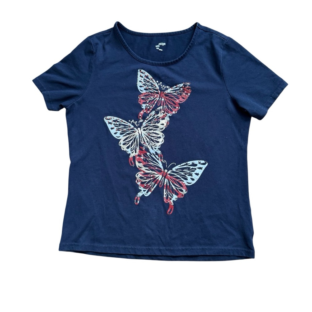 Navy Blue Butterfly Womens T-Shirt